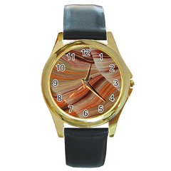 Marbled Paper Mottle Color Movement Round Gold Metal Watch by Pakrebo