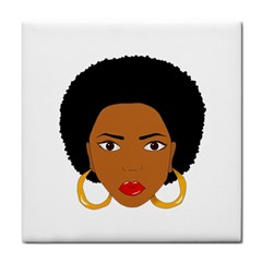 African American Woman With ?urly Hair Tile Coaster by bumblebamboo