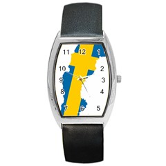 Sweden Country Europe Flag Borders Barrel Style Metal Watch by Sapixe