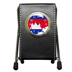 Borders Country Flag Geography Map Pen Holder Desk Clock