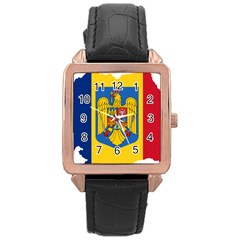 Romania Country Europe Flag Rose Gold Leather Watch  by Sapixe