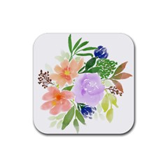 Watercolour Flowers Spring Rubber Coaster (square)  by Pakrebo
