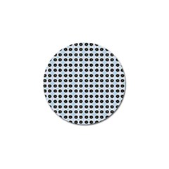Black Flower On Blue White Pattern Golf Ball Marker by BrightVibesDesign