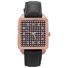 White Flower Pattern On Pink Black Rose Gold Leather Watch  by BrightVibesDesign