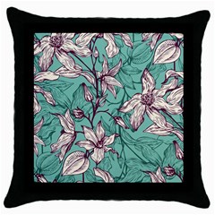 Vintage Floral Pattern Throw Pillow Case (black) by Sobalvarro