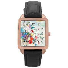 Floral Bouquet Rose Gold Leather Watch  by Sobalvarro