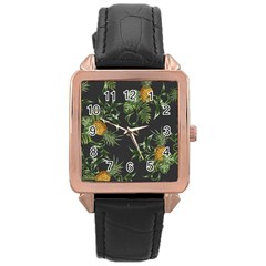 Pineapples Pattern Rose Gold Leather Watch  by Sobalvarro