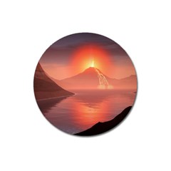 Volcano Lava Landscape Glow Lake Magnet 3  (round) by Simbadda