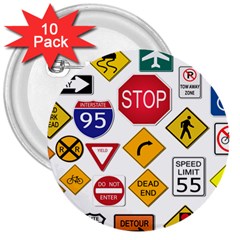 Street Signs Stop Highway Sign 3  Buttons (10 Pack)  by Simbadda