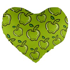Fruit Apple Green Large 19  Premium Flano Heart Shape Cushions
