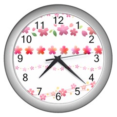 Sakura Border Cherry Blossom Wall Clock (silver) by Simbadda