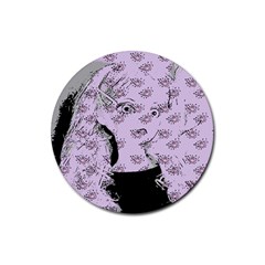 Wide Eyed Girl Lilac Rubber Coaster (round)  by snowwhitegirl