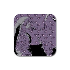Wide Eyed Girl Grey Lilac Rubber Square Coaster (4 Pack)  by snowwhitegirl