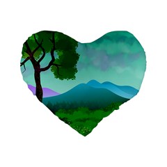 Landscape Illustration Nature Tree Standard 16  Premium Flano Heart Shape Cushions by Simbadda