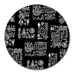 Vector Pattern Design With Tribal Elements Round Mousepads by Vaneshart