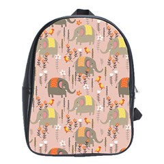 Cute Elephant Wild Flower Field Seamless Pattern School Bag (large) by Vaneshart