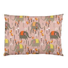Cute Elephant Wild Flower Field Seamless Pattern Pillow Case (two Sides)