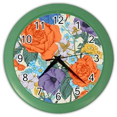 Vintage Floral Vector Seamless Pattern With Roses Color Wall Clock by Vaneshart