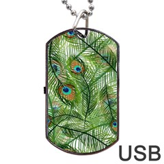 Peacock Feathers Pattern Dog Tag Usb Flash (one Side)