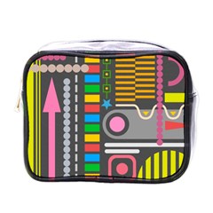 Pattern Geometric Abstract Colorful Arrows Lines Circles Triangles Mini Toiletries Bag (one Side) by Vaneshart