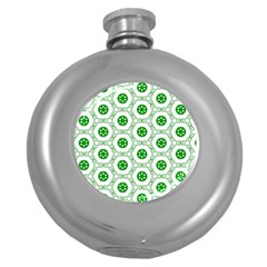 White Background Green Shapes Round Hip Flask (5 Oz)