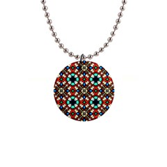 Stained Glass Pattern Texture Face 1  Button Necklace by Simbadda