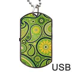 Texture Leaf Pattern Line Green Color Colorful Yellow Circle Ornament Font Art Illustration Design  Dog Tag Usb Flash (one Side)