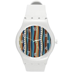 Stripes Hand Drawn Tribal Colorful Background Pattern Round Plastic Sport Watch (m) by Vaneshart