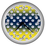 English Breakfast Yellow Pattern Blue Ombre Wall Clock (Silver)