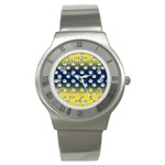 English Breakfast Yellow Pattern Blue Ombre Stainless Steel Watch