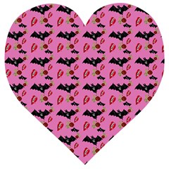Bat Rose Lips Pink Pattern Wooden Puzzle Heart by snowwhitegirl
