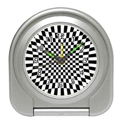 Illusion Checkerboard Black And White Pattern Travel Alarm Clock by Vaneshart