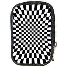 Illusion Checkerboard Black And White Pattern Compact Camera Leather Case by Vaneshart