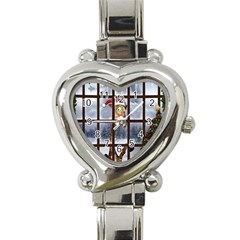 Funny Giraffe  With Christmas Hat Looks Through The Window Heart Italian Charm Watch by FantasyWorld7