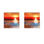 Sunset Water River Sea Sunrays Cufflinks (Square) Front(Pair)