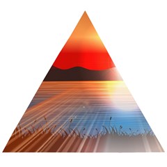 Sunset Water River Sea Sunrays Wooden Puzzle Triangle by Mariart