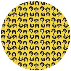 Retro Girl Daisy Chain Pattern Yellow Wooden Puzzle Round by snowwhitegirl