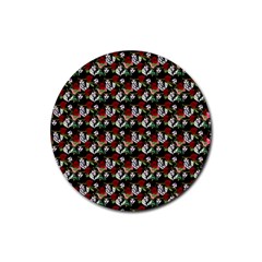 Vintage Hippie Girl Pattern Black Rubber Coaster (round)  by snowwhitegirl
