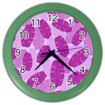 Exotic Tropical Leafs Watercolor Pattern Color Wall Clock