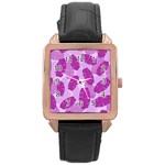Exotic Tropical Leafs Watercolor Pattern Rose Gold Leather Watch 