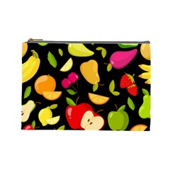 Vector Seamless Summer Fruits Pattern Black Background Cosmetic Bag (large) by Vaneshart