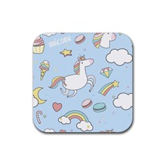 Unicorn Seamless Pattern Background Vector Rubber Square Coaster (4 Pack)  by Sobalvarro