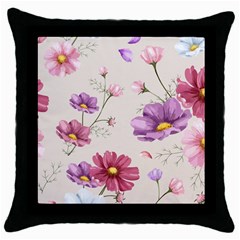 Vector Hand Drawn Cosmos Flower Pattern Throw Pillow Case (black) by Sobalvarro