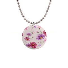 Vector Hand Drawn Cosmos Flower Pattern 1  Button Necklace by Sobalvarro
