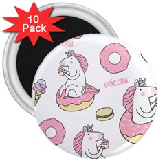Unicorn Seamless Pattern Background Vector (1) 3  Magnets (10 Pack)  by Sobalvarro