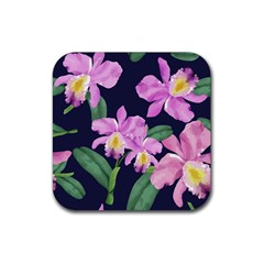 Vector Hand Drawn Orchid Flower Pattern Rubber Square Coaster (4 Pack)  by Sobalvarro