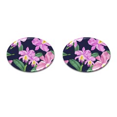 Vector Hand Drawn Orchid Flower Pattern Cufflinks (oval) by Sobalvarro