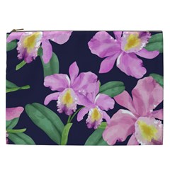 Vector Hand Drawn Orchid Flower Pattern Cosmetic Bag (xxl) by Sobalvarro