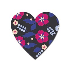 Vector Seamless Flower And Leaves Pattern Heart Magnet by Sobalvarro