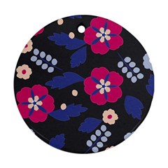 Vector Seamless Flower And Leaves Pattern Round Ornament (two Sides) by Sobalvarro